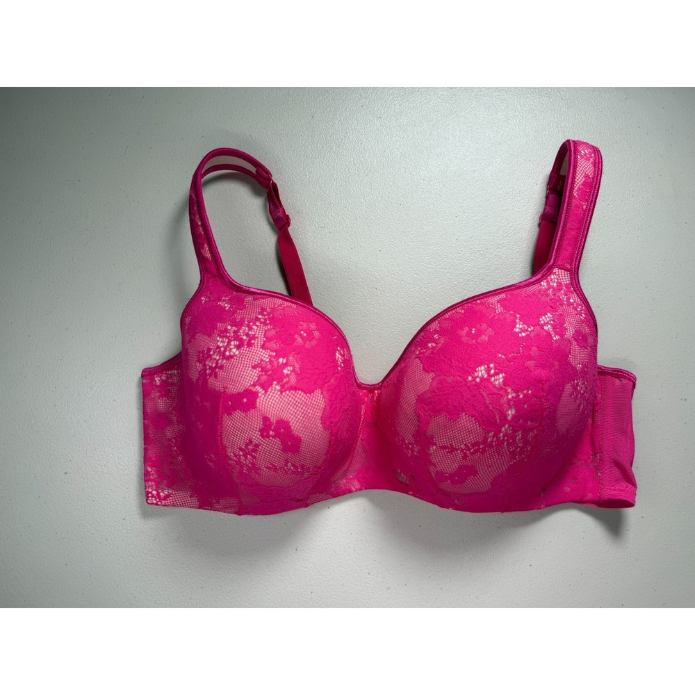 Cacique Balconette Bra Size 42DD Hot Pink Lace Padded Underwire Barbiecore Glam